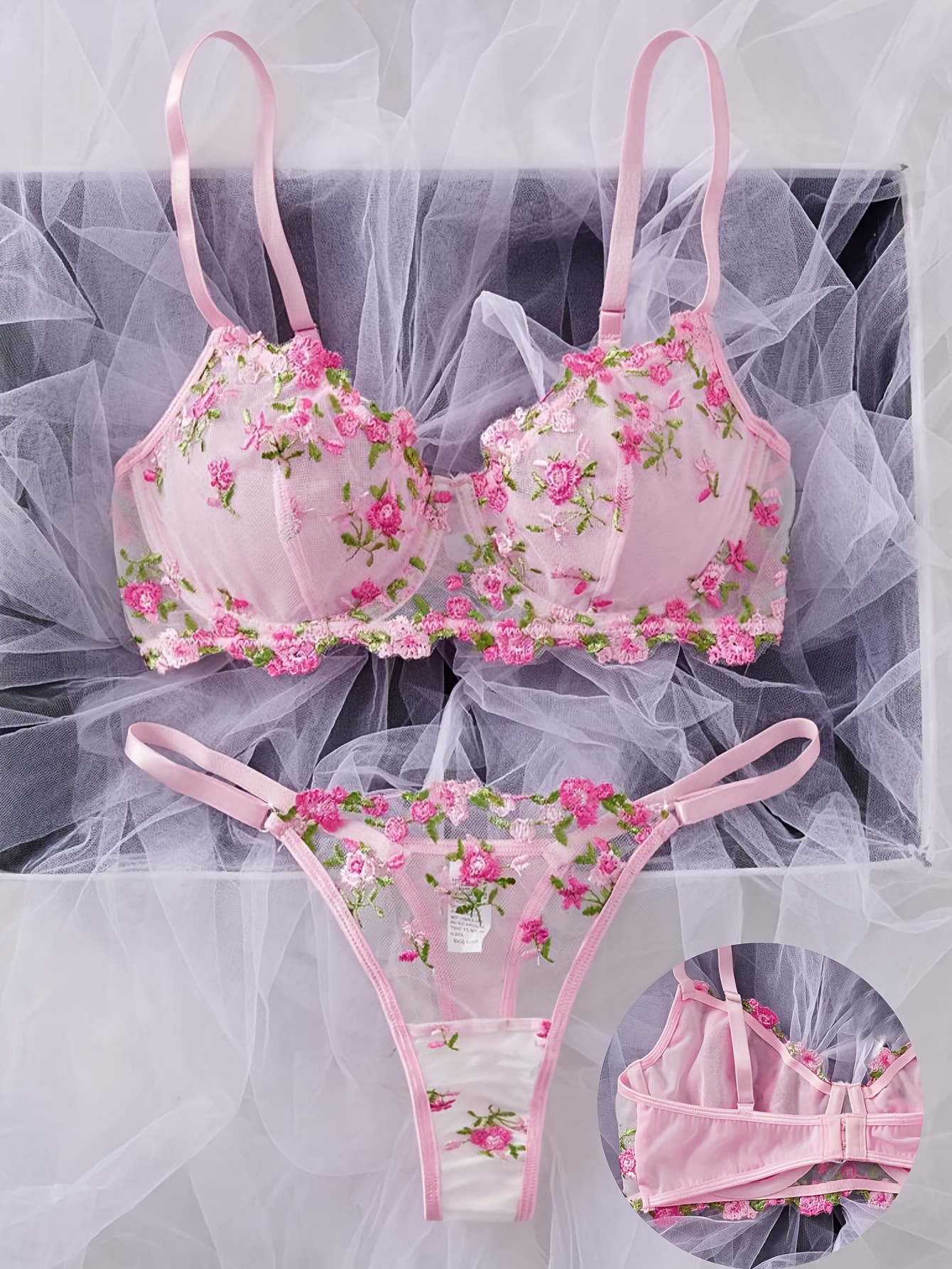 conjunto lencería floral sexy mujeres estampado floral rosa Temu
