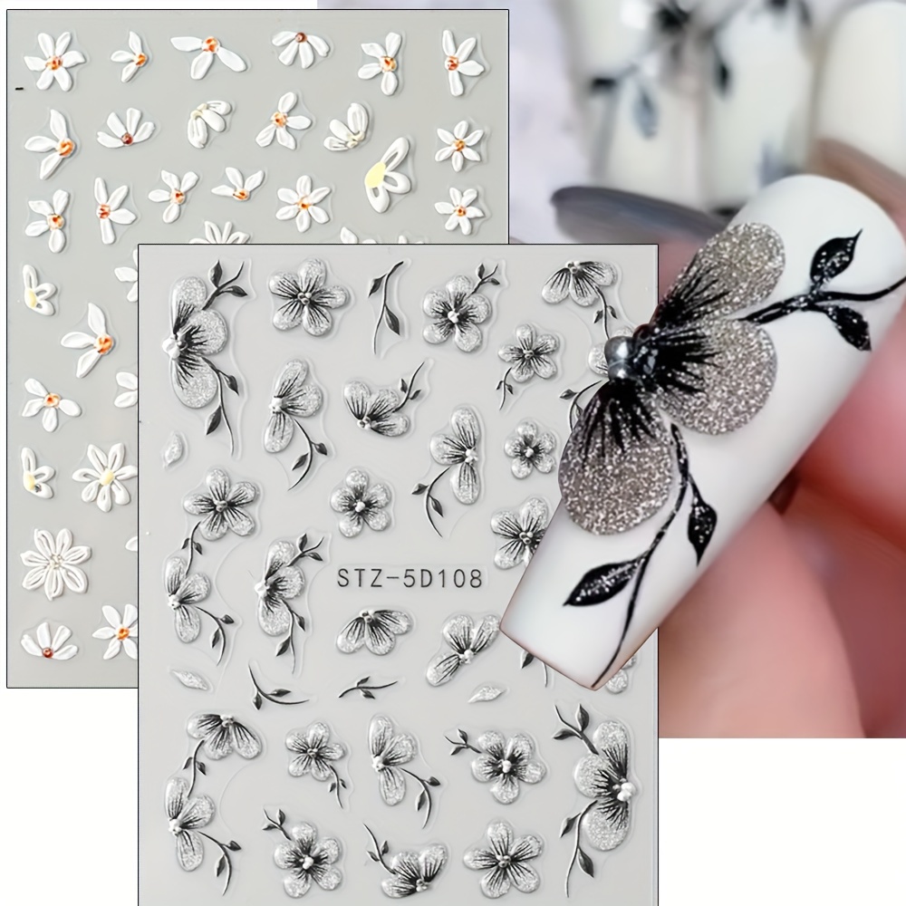 

2 Sheet Floral Leaf Design Nail Art Stickers Flower Elegant Self Adhesive Nail Art Sliders Wedding Designs Decoration