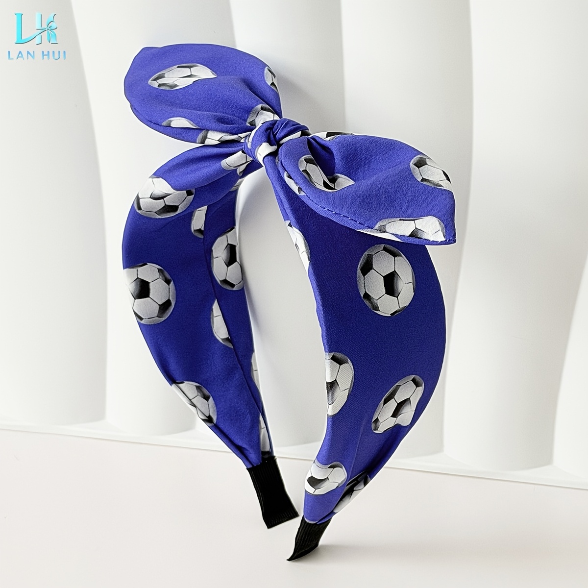 TEMU A 3d Soccer Print Bow Bunny Ear Wide Headband, A Fashionable Sports Headband Suitable For Daily Wear, Parties, Cheerleading, And As A Hair