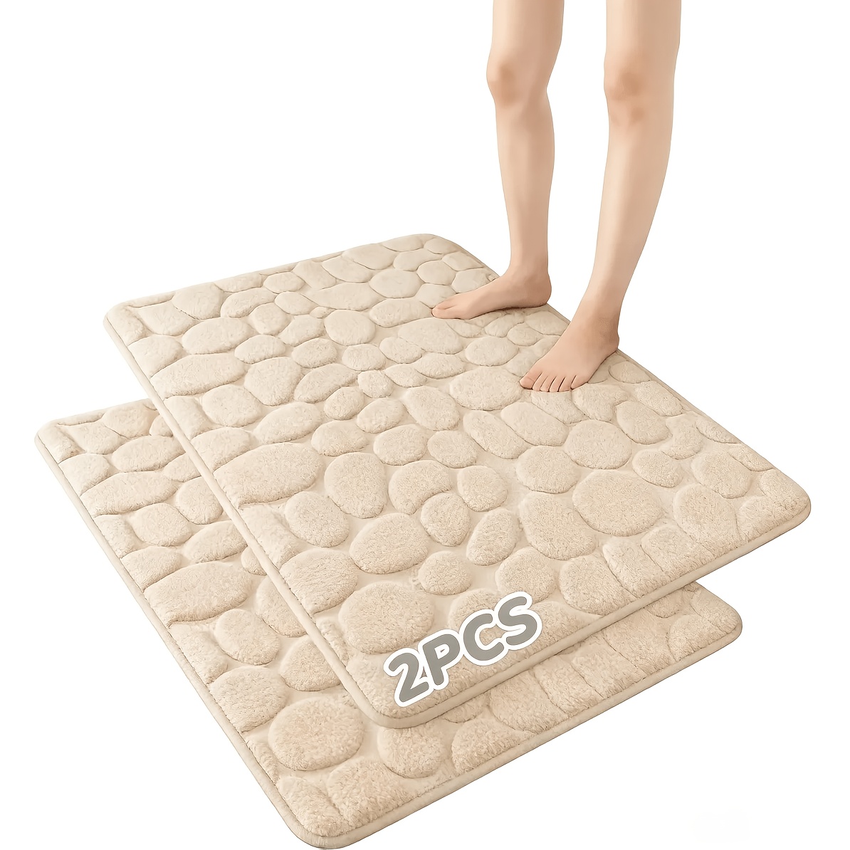 TEMU Lot de 2 tapis de salle de bain antidérapants lavables en machine à gaufrage pavé, tapis antidérapant pour douche, toilettes, , confortable, à