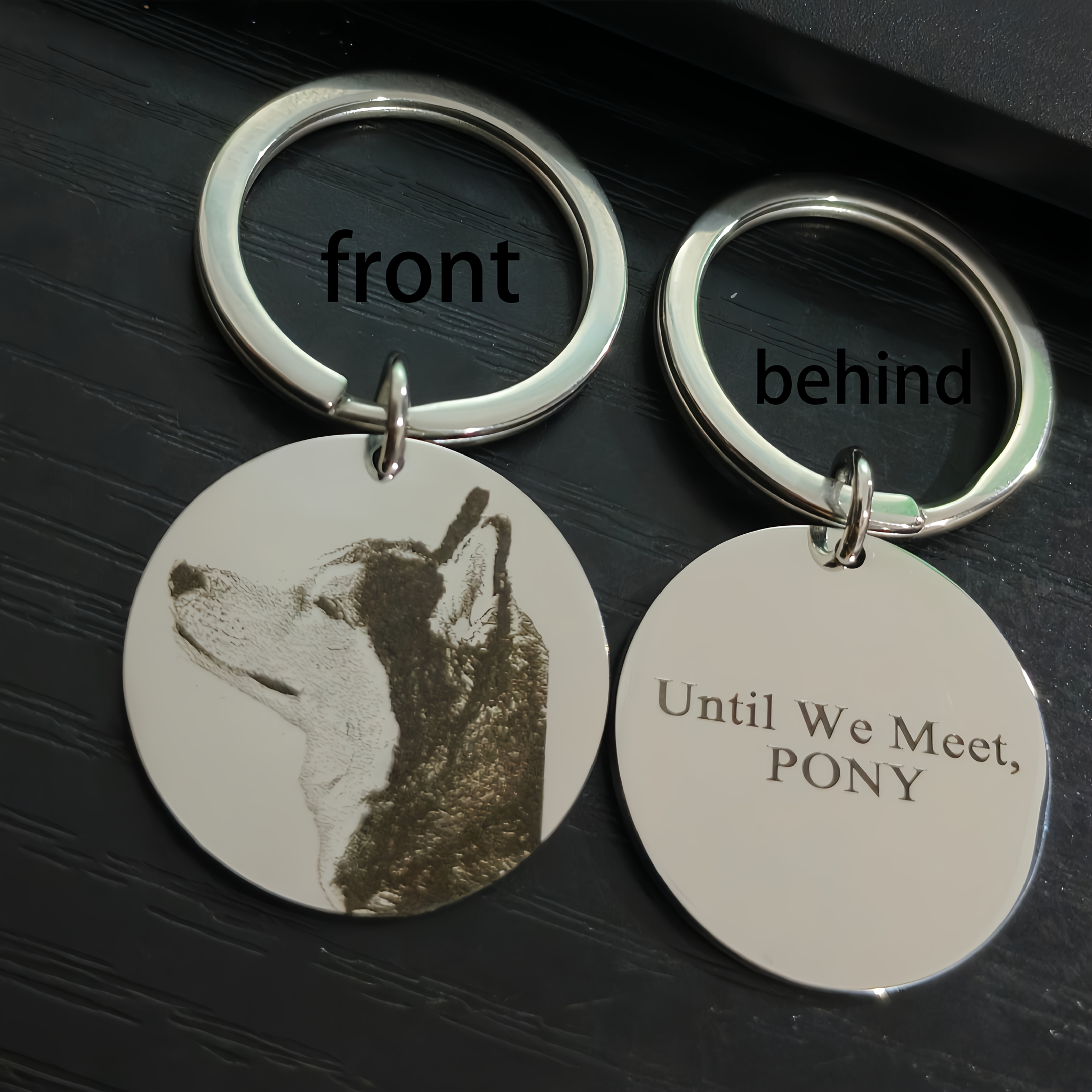 Engraved Round Pet Photo Keychain, Customizable