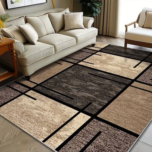 item picture 1pc velvet area pad golden rectangular texture with minimalist geometric patterns used for decoration in living rooms bedrooms offices and dining rooms durable and easy to stylish and
