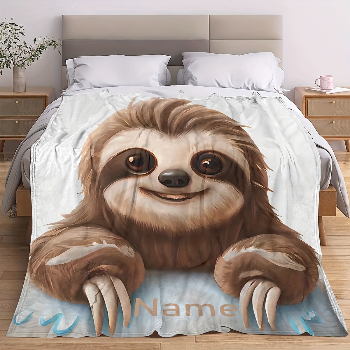 

1pc Custom Blanket Personalized Design Your Own Text Name Custom Sloth Pattern Blanket Comfortable Soft, Blanket For Travel Camping All Seasons