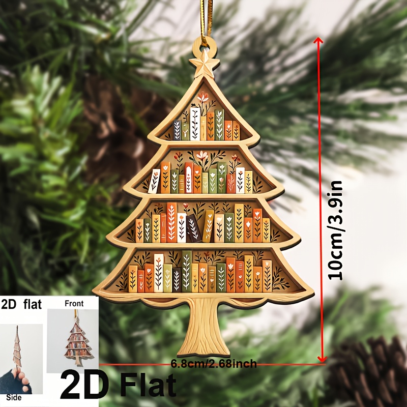 TEMU 2d Flat Wooden Christmas Tree Book Decoration, Christmas Tree Book Gift, Book Gift, Reading Club Decoration, Book-themed Ornament, Book Exchange