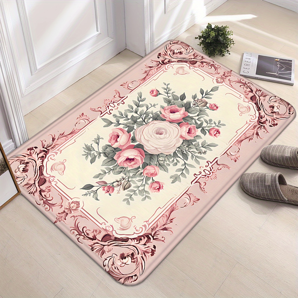 valentines day floral non   mat soft thick oil water resistant machine washable for entrance bathroom living room laundry home decor details 2