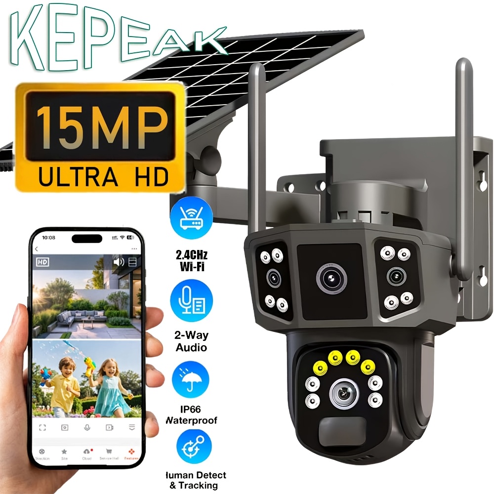 TEMU Kepeak 15mp Solar Security Cameras Wireless Outdoor, 360°ptz Outdoor Camera | Battery Powered, Color Night Vision, 2-way Audio, Pir+ Detection,