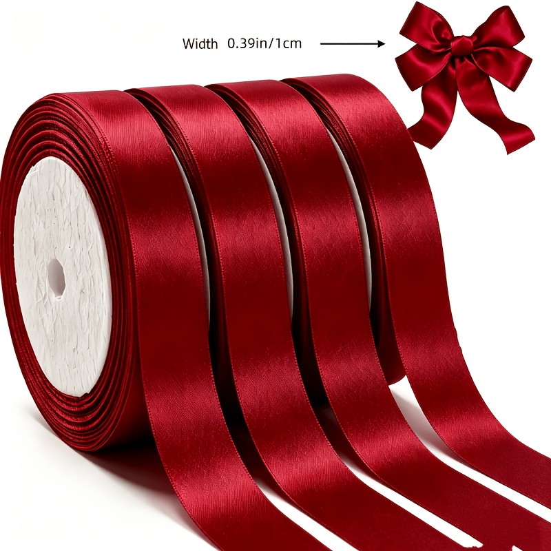 TEMU 4 Rollen Burgunder Satinband, 1 cm / 99 Yards Schleifenband, geeignet für Blumenstrauß und Geschenkverpackung, Haarschmuck, handgemachte