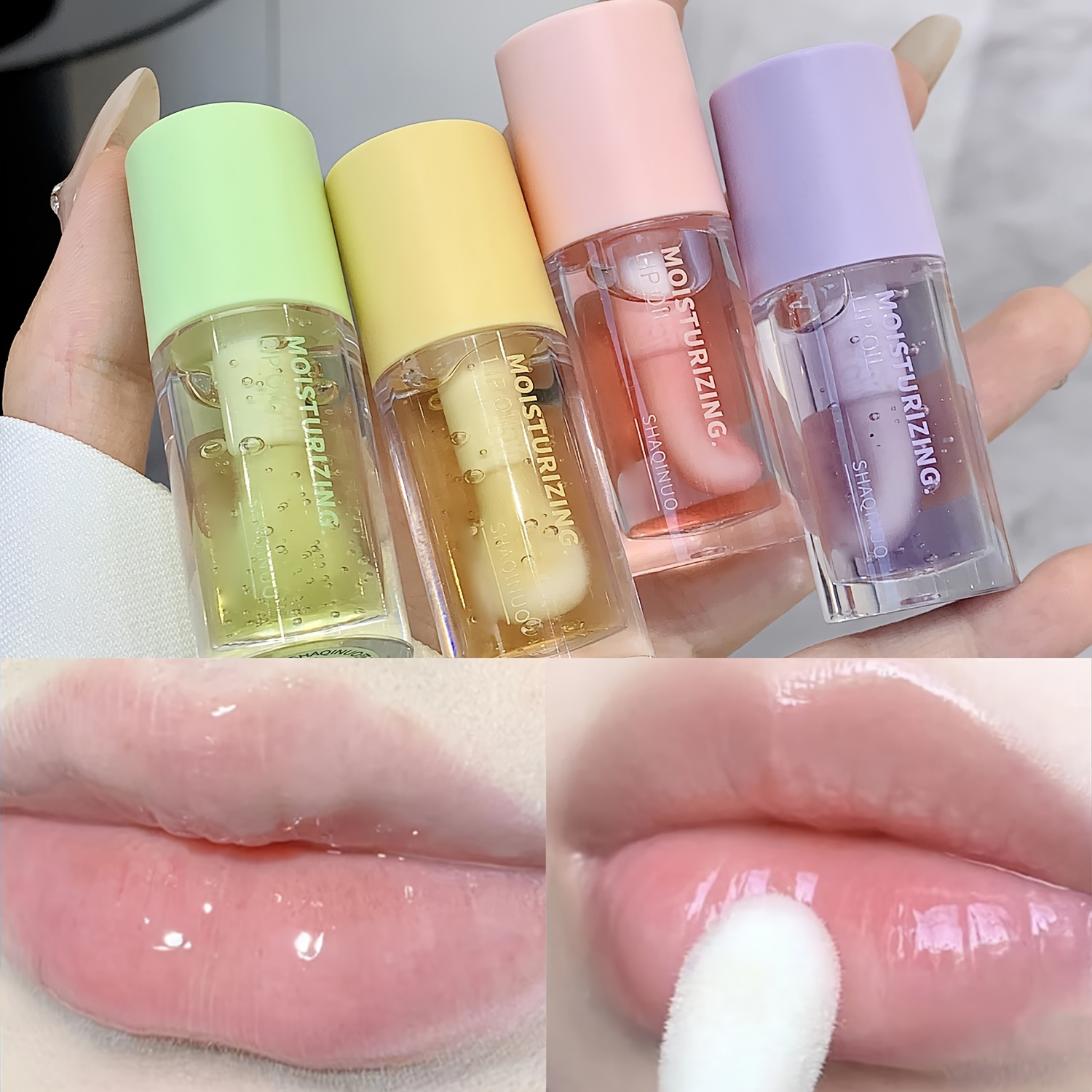 Image of 4pcs Set, Fruity Flavored Tinted Lip Oils, Moisturizing And Nourishing Jelly Lip Gloss, Lighten Lip Lines , Plumping , Mirror Glossy Glass Lips, Halloween Christmas Valentine's Day Gift