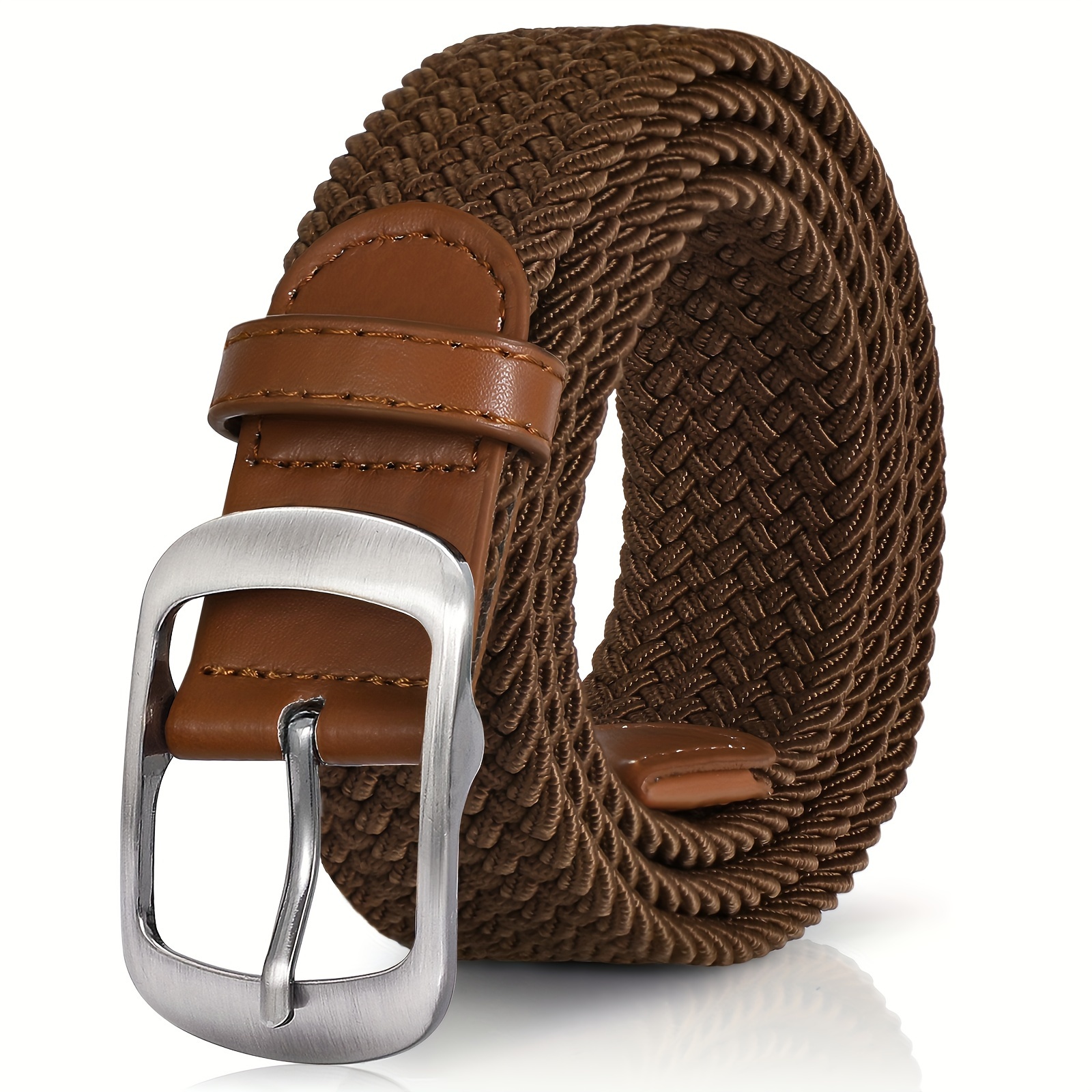1pc mens belt elastic braided stretch belt covered leather  display picture 3