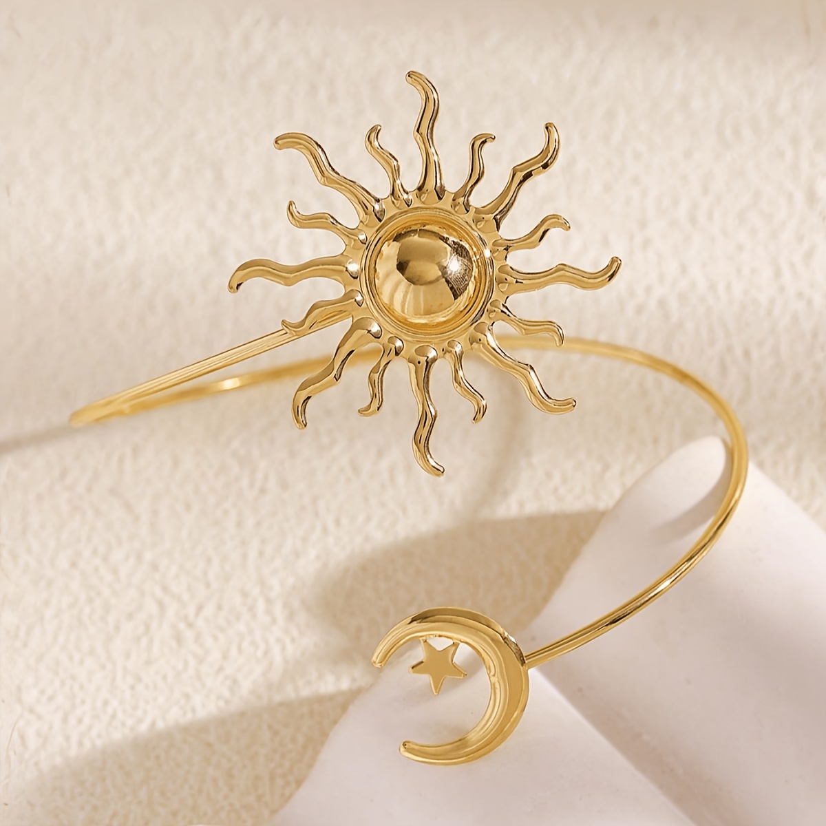 TEMU Bague de bras réglable pour femme, style géométrique étoilé lune soleil, vacances océaniques transfrontalières européennes et américaines, pour
