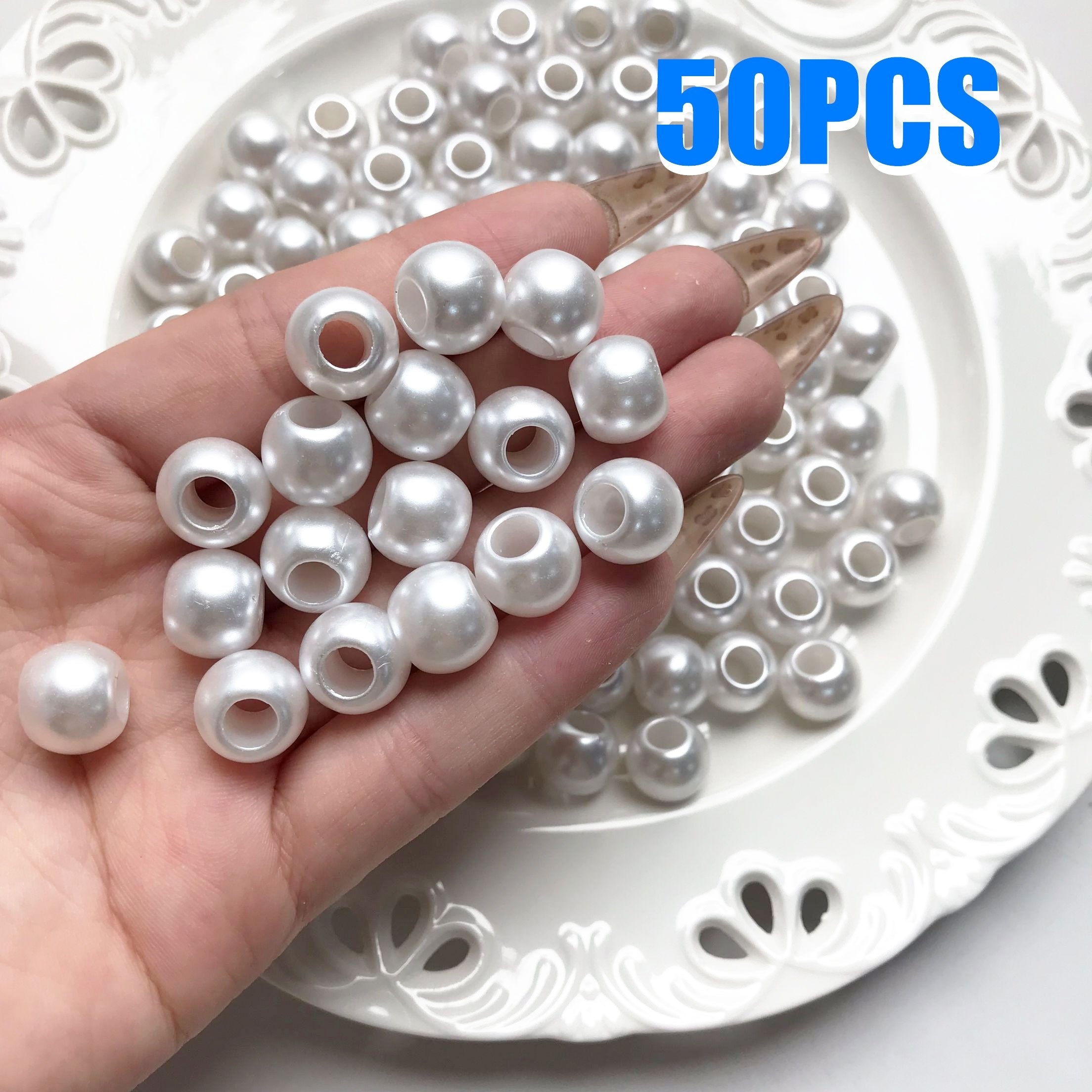 TEMU 50pz Perline Acriliche con Foro Grande da 12mm - Finitura , Kit per Creazione Gioielli Fai-da-te per Braccialetti & Orecchini - Materiali per