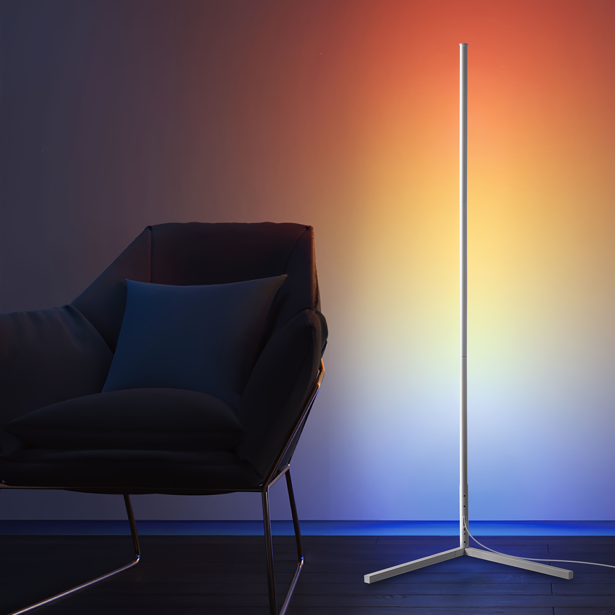 

1pc White Rgbcw Led Corner Floor Lamp, Minimalist Dimmable Mood Light, 57" Standing Tall Lamp For Living Room, Bedroom, Home Office, Party, 3000k-6000k Warm White Light, Rgb Dynamic Lights