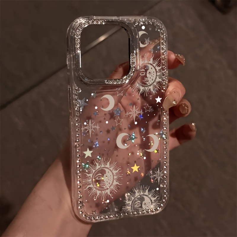 Image of Phone Case: A New Sparkling Diamond Border Phone Case With Sun, Moon, And Star Patterns, Suitable For Iphone 17, 16 Pro Max/15/14plus/13/12/11, Cute And Fashionable Trend