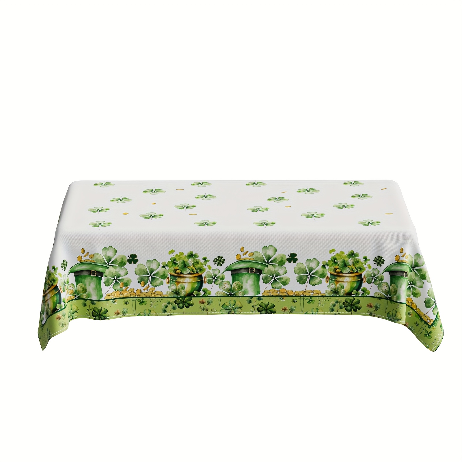 

's Day Festive Tablecloth - Green Hats, Shamrocks & Coins Design | Washable Polyester | Rectangle/round Options For Indoor & Outdoor Dining | Home Parties