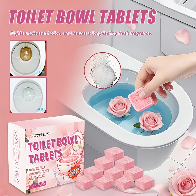 12 buc. Tablete automate pentru curățarea toaletei, tablete efervescente gata de utilizare, potrivite pentru toalete, băi, suprafețe ceramice, urinare - Utilizare convenabilă, decompun profund depunerile de calcar, petele de urină și mirosurile persistente