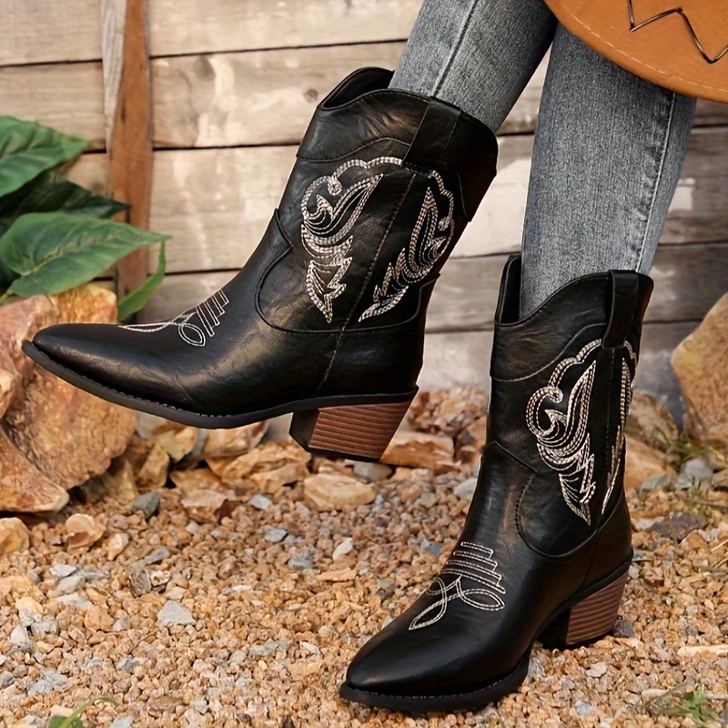 

Bottines à Brodées - Épais , à Enfiler, Fausse , Semelle en Caoutchouc Antidérapante - Polyvalentes et Élégantes