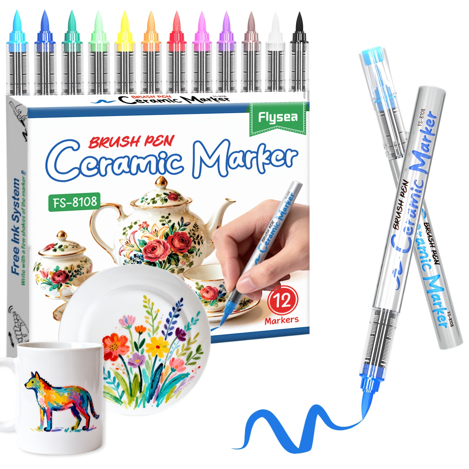   12 color ceramic paint pens 1 8mm brush tip porcelain markers acrylic paint markers suitable for glass mugs christmas art unglazed ceramics professional art supplies