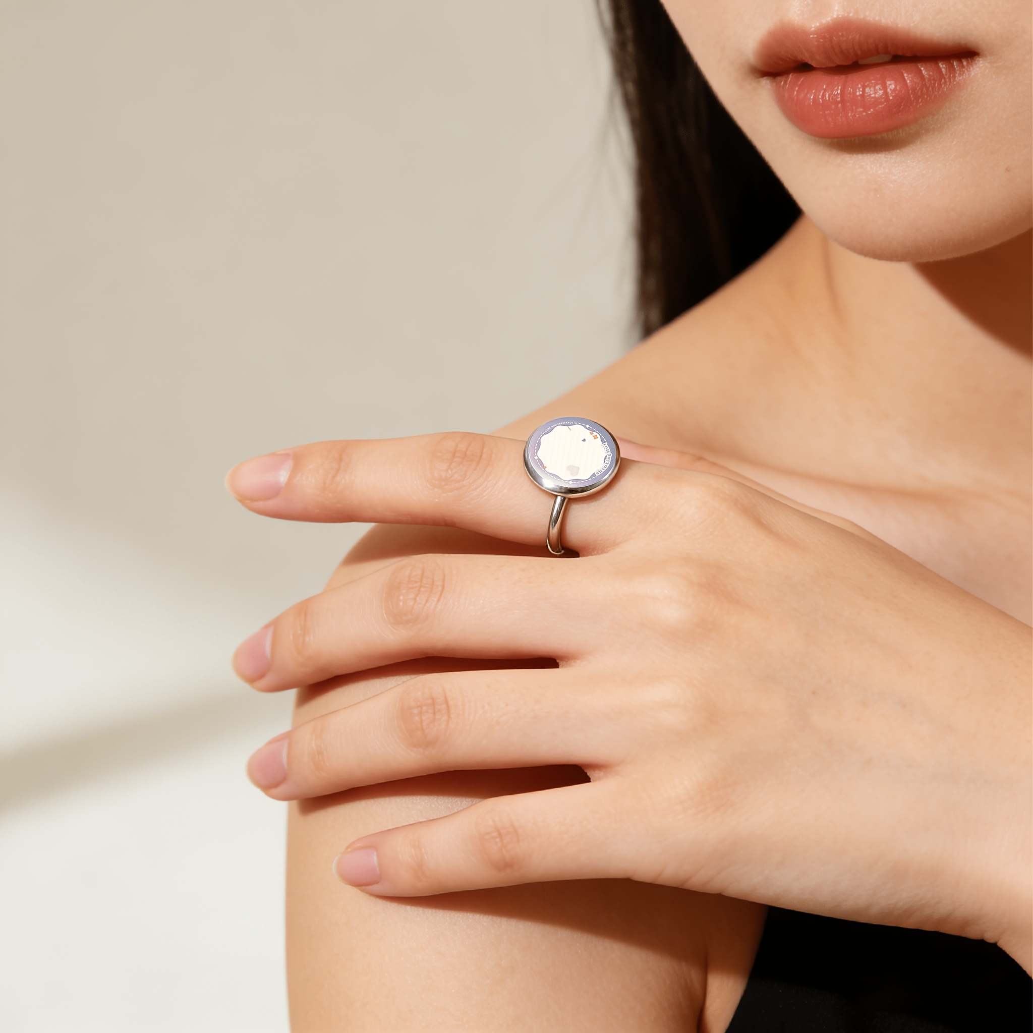 Colored Glass Inlaid Open Ring with Grid Pattern, Heart & Star Design