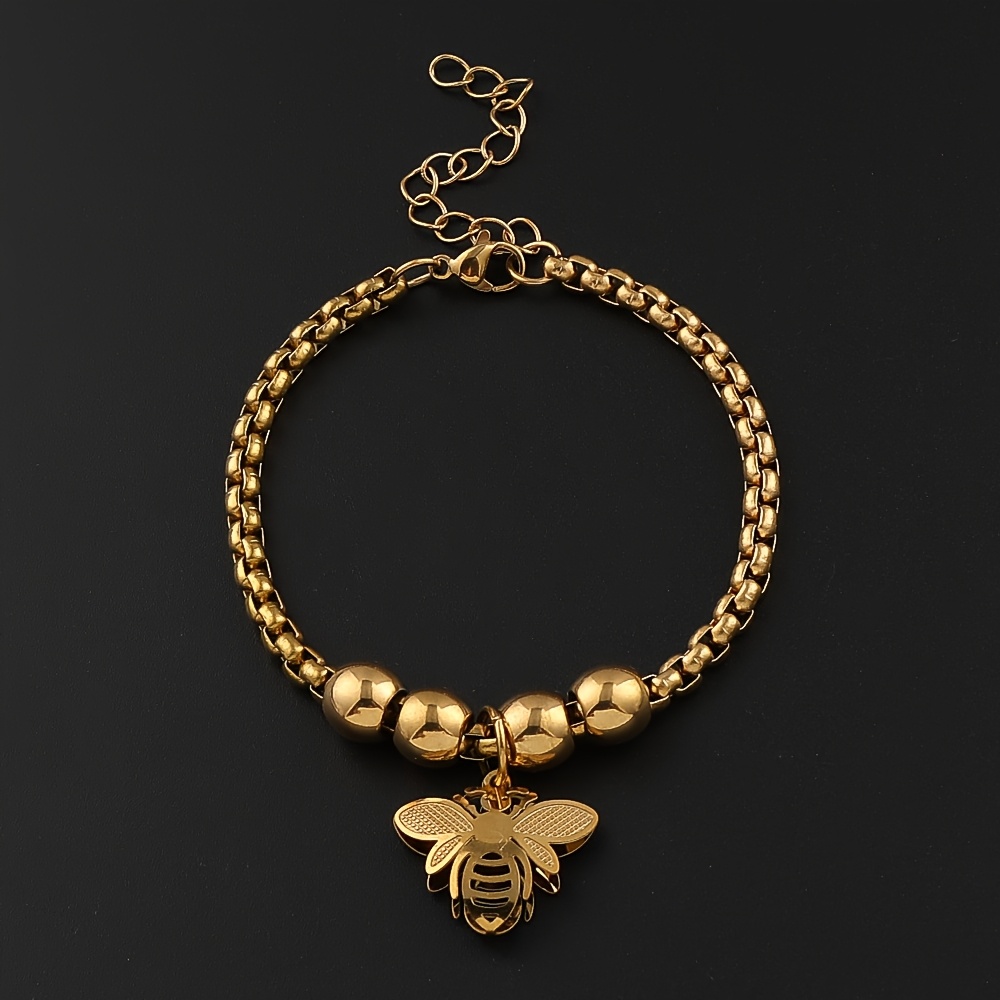 TEMU Bracelet Mignonne en Acier Inoxydable, Accessoires de Bracelet à Perles Dorées et Argentées pour Femme pour Fête et Mariage