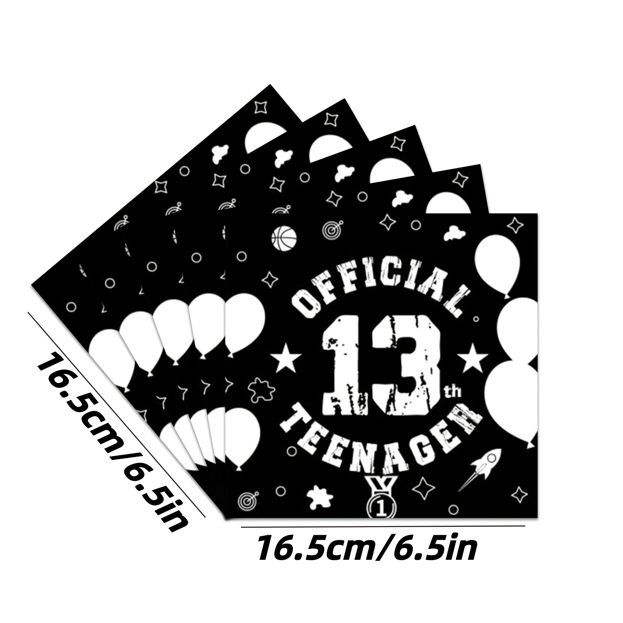 Image of 19pcs 13th Birthday Party Napkins, Black Silvery Theme 13th Birthday Napkins, Youth Gifts, Happy Birthday Party Occasion For Halloween、christmas