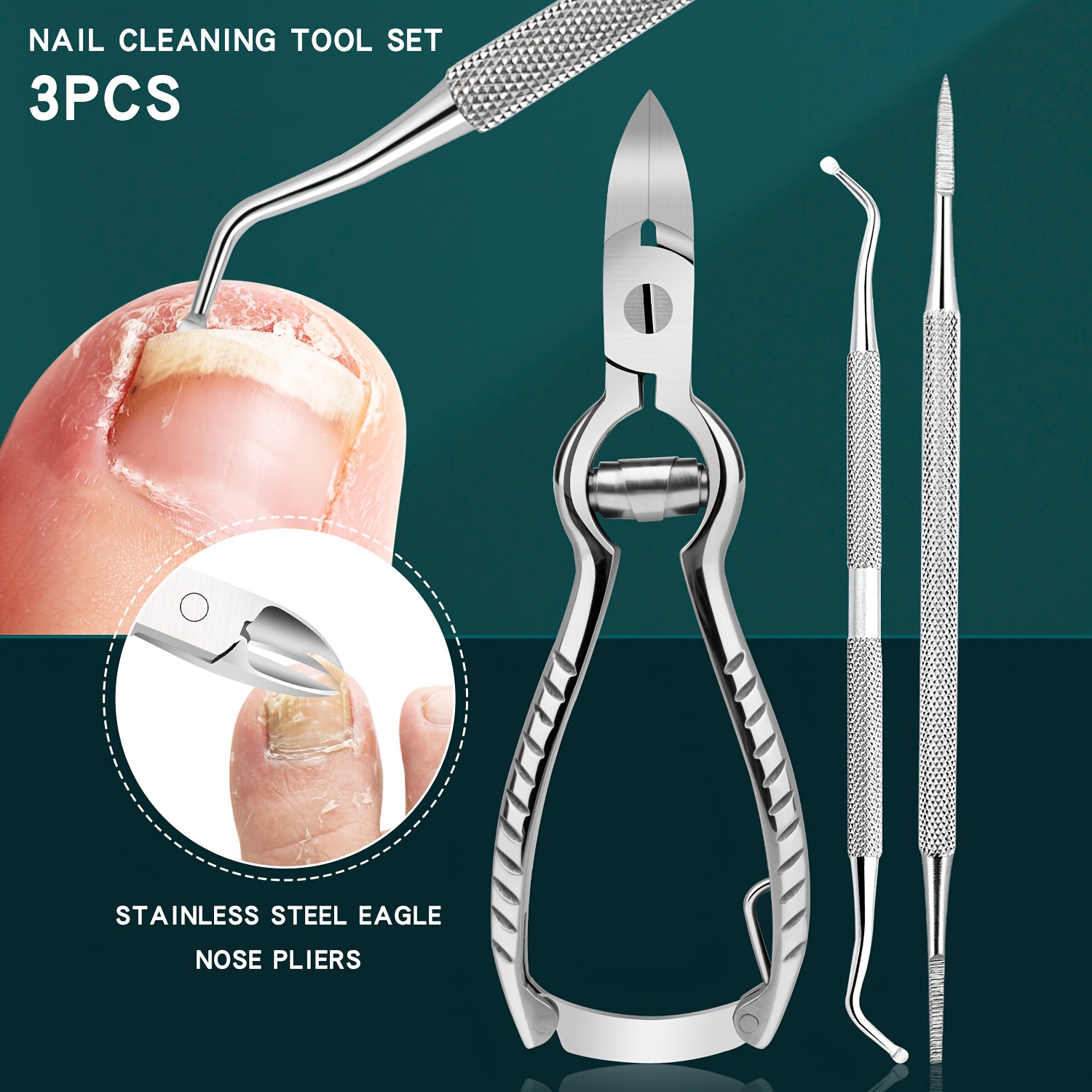 3pcs Pedicure Set, 1 Stainless Steel Nail Clipper, Foot Care Gourd Scissors, Multi-functional Tool