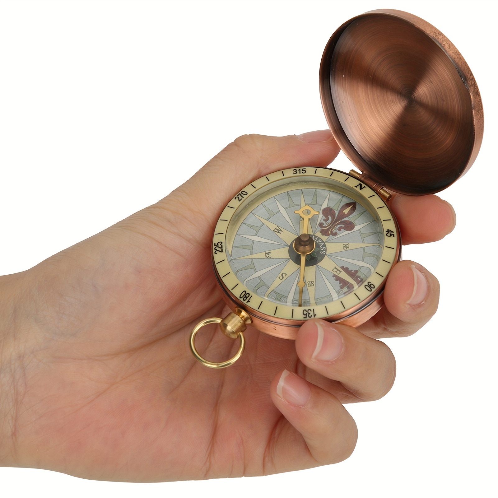 TEMU Portable Vintage Retro Metal Copper Flip Cover Pocket Watch Compass For Camping Hiking Boatingcompasskey Words