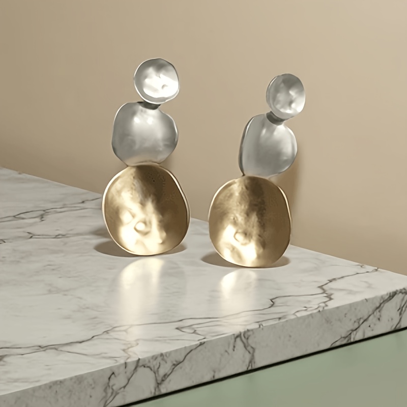 TEMU Boucles d'oreilles rondes assemblées dorées et argentées, franges en métal irrégulières à 3 couches, luxe léger de qualité supérieure pour les