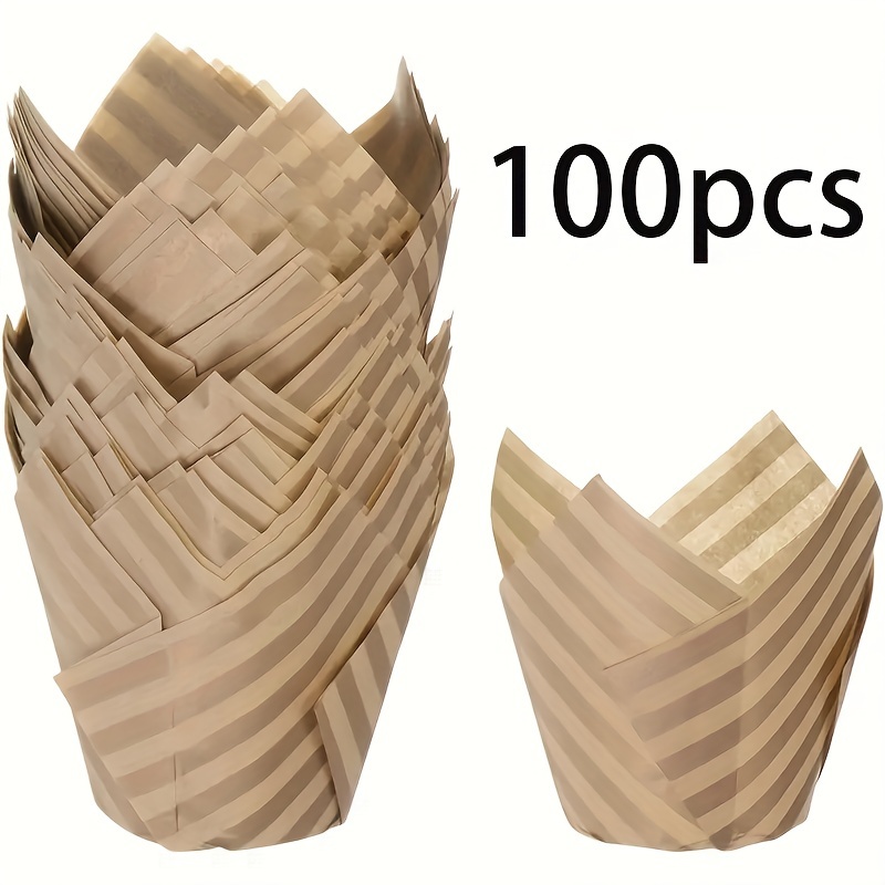 Striped , White, Coffee Cupcake Cup - Oil Resistant Baking Cup, Suitable For Weddings, Birthdays, And Holidays - Heat-resistant Cup Shaped - Multiple Colors
