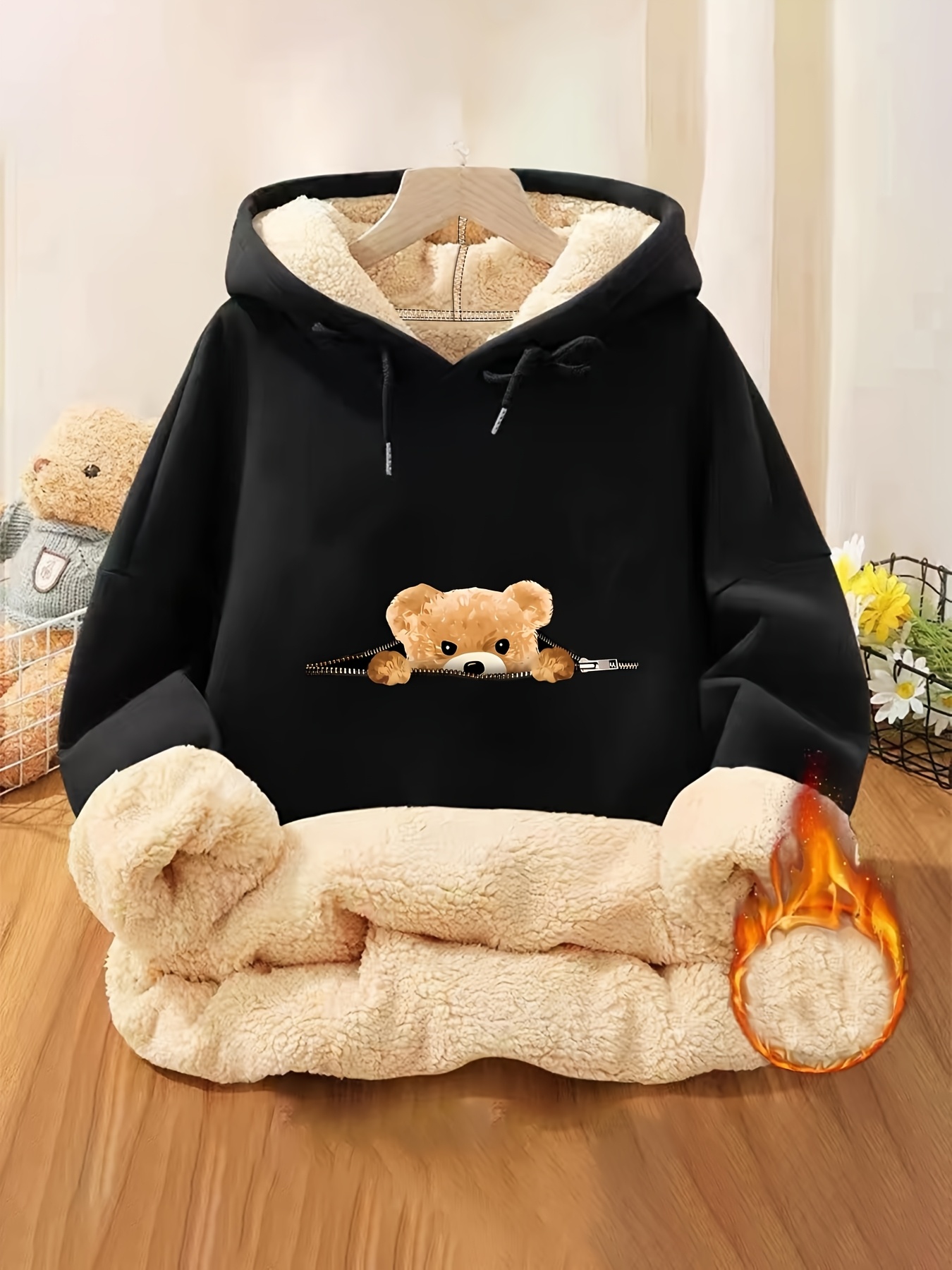 cozy womens fleece lined hoodie teddy bear Temu Australia