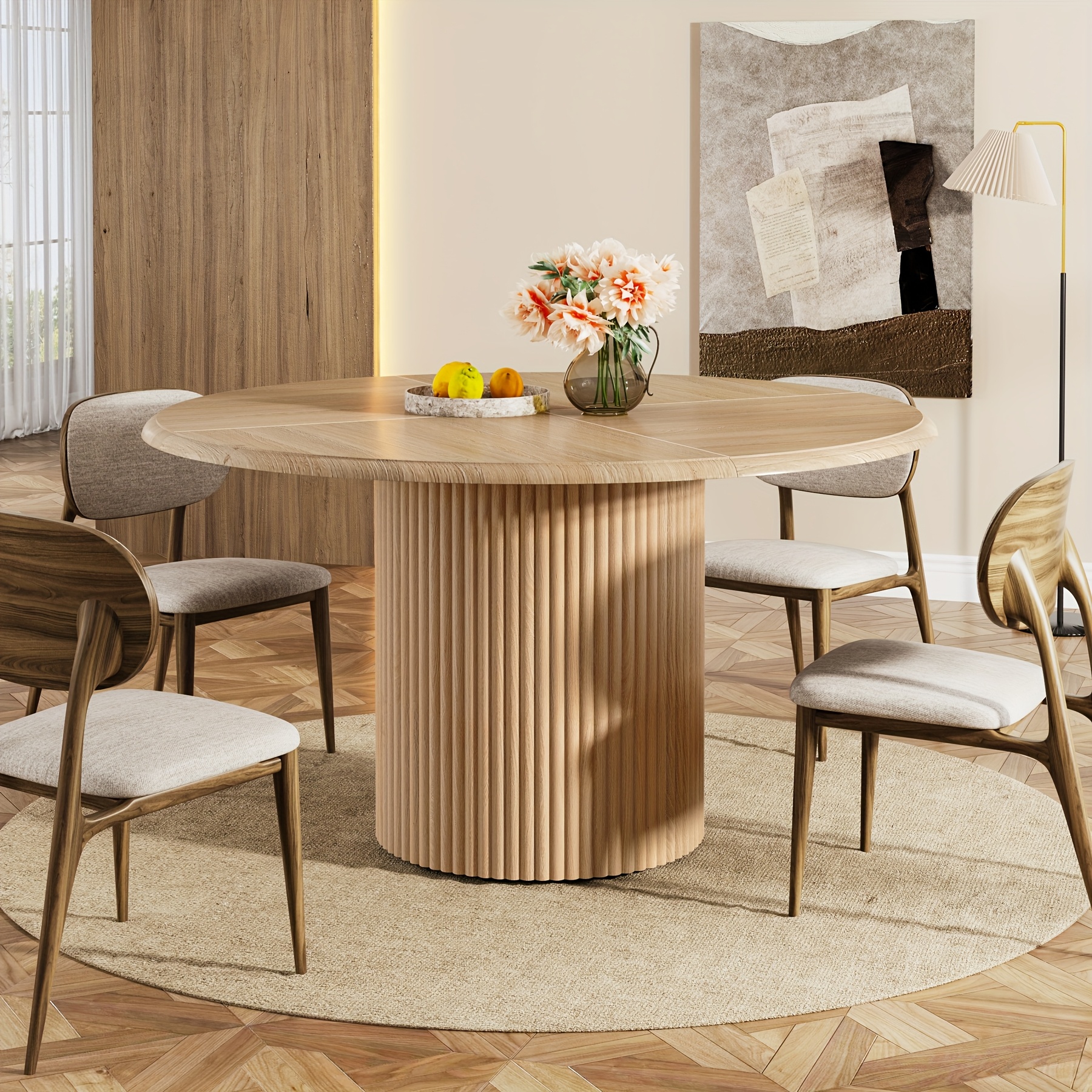 Round Dining Table For 4, 47.24" Farmhouse Kitchen Table With Metal Base, Modern Dinner Table For Dining Room Kitchen, Living Room (chairs Not Included)
