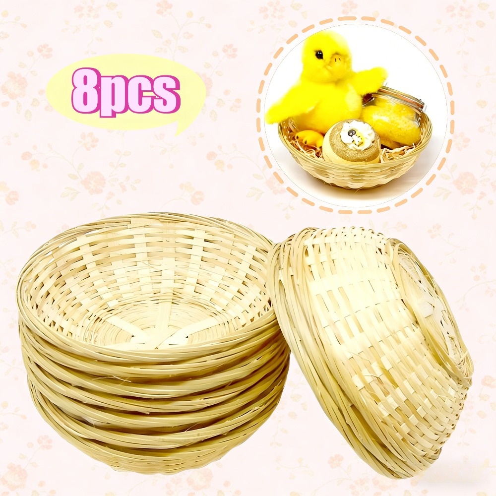 TEMU 8pcs Set Of Handcrafted Round Baskets - Stackable Multi-functional Home Organizer | Durable Woven Design, Suitable For Shelves And Countertop