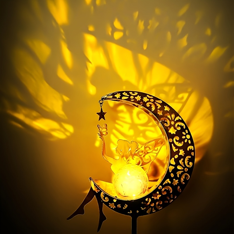 solar fairy embracing   stake light metal led decor with crackle glass   solar powered for yard patio flower bed decor christmas halloween halloween props halloween decorations ghost party pumpkin lantern halloween lights light