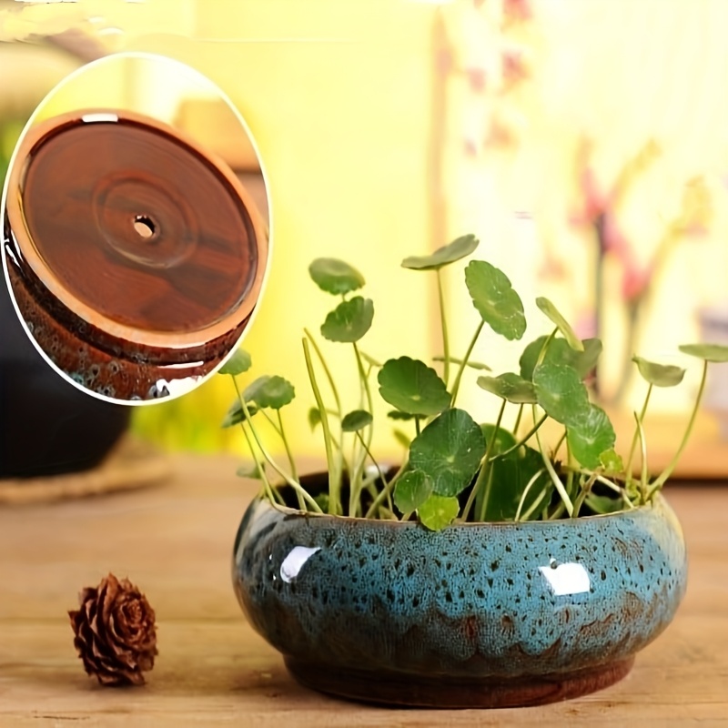 Water Plant Container Ceramic Lotus Bowl Planter - Round Blue Hydroponic  Planter For Water Plants & Succulents Ceramic Planters For Outdoor Plants