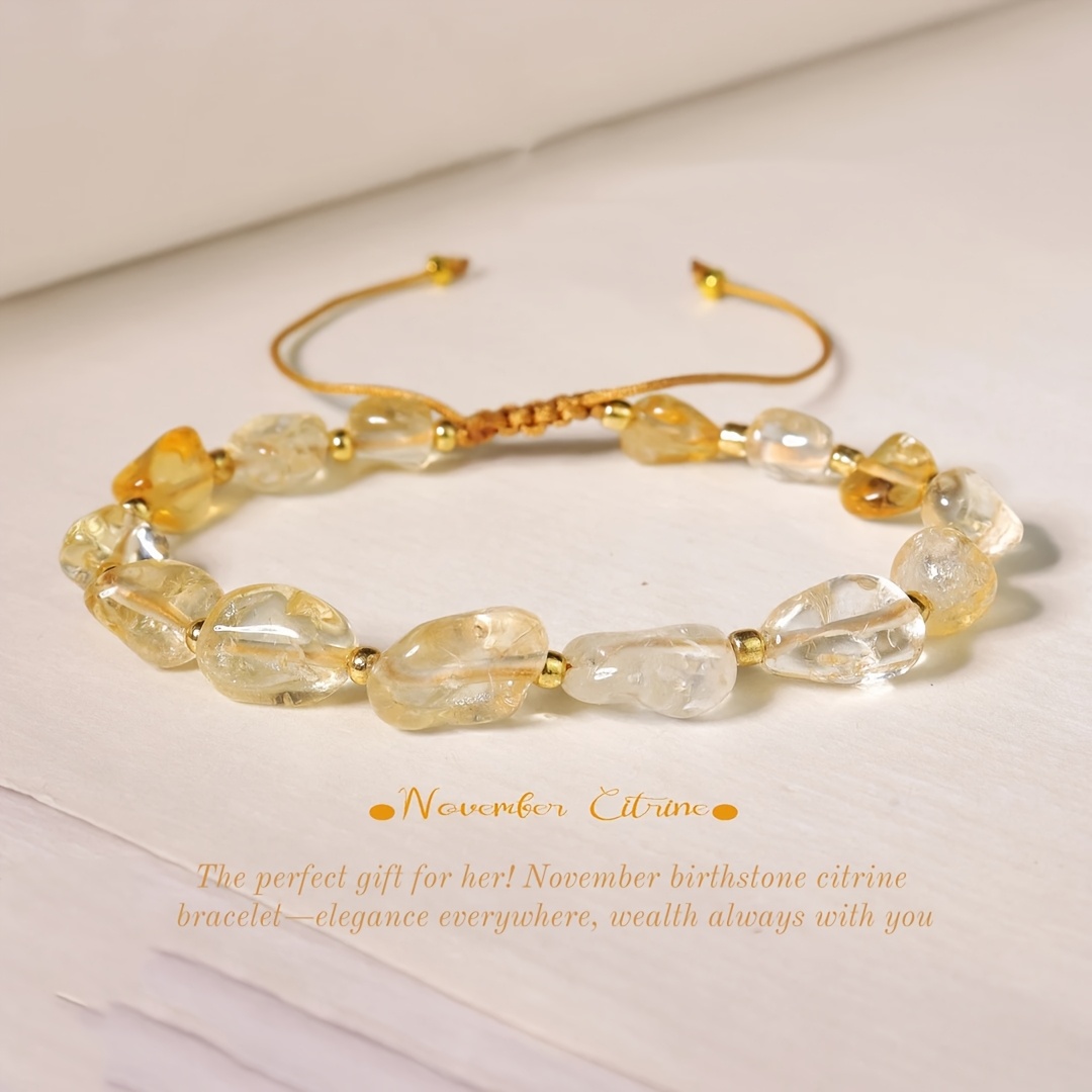 TEMU 1pc Natural Citrine Bracelet | Golden To Tan Lemon Hues | Elegant Minimalist Jewelry For Women | Birthstone | Perfect Birthday/anniversary Gift