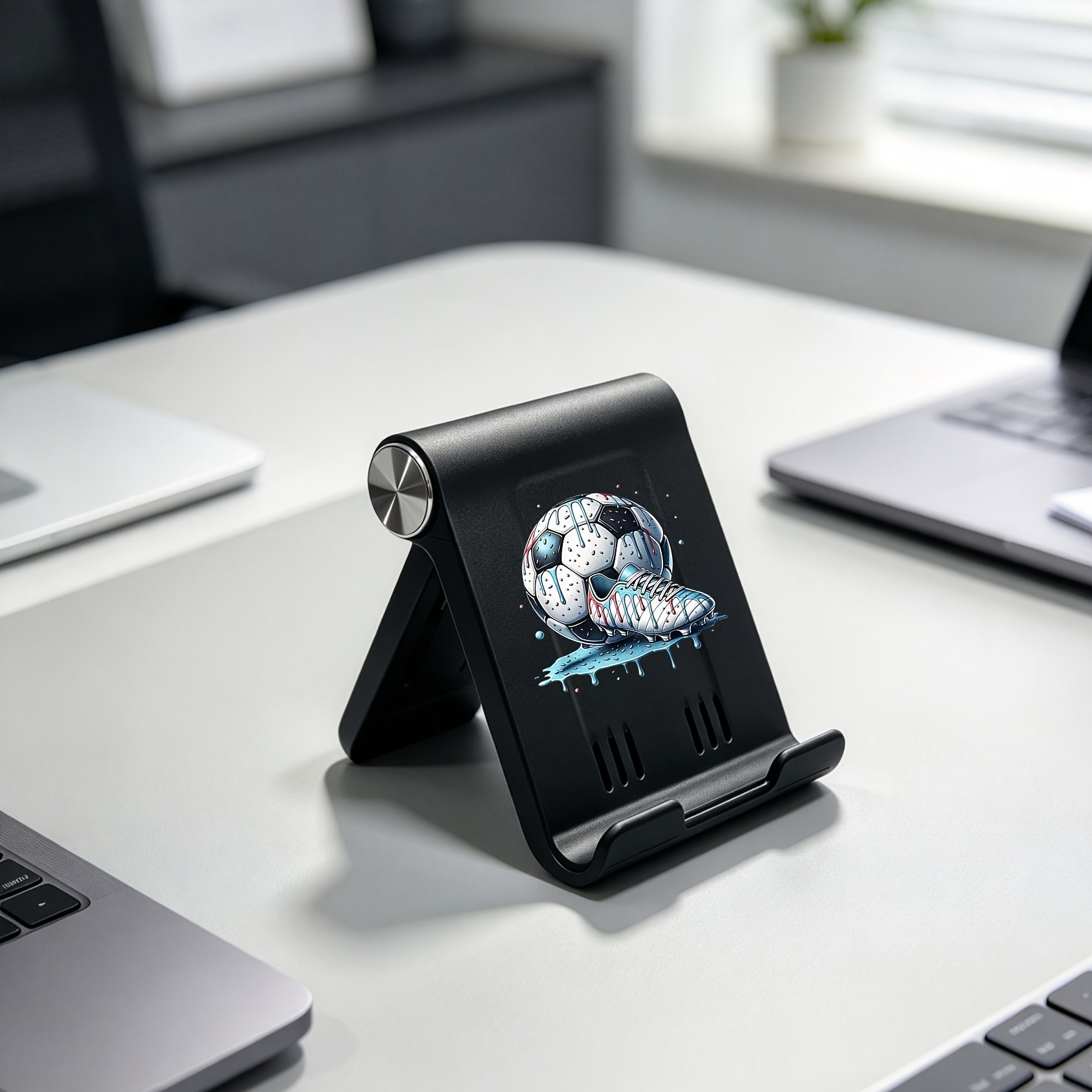 TEMU 1-pack Soccer-themed Foldable Desktop Phone And Tablet Stand - Adjustable Holder Compatible With Iphone, Ipad, , And ; Perfect Accessory For