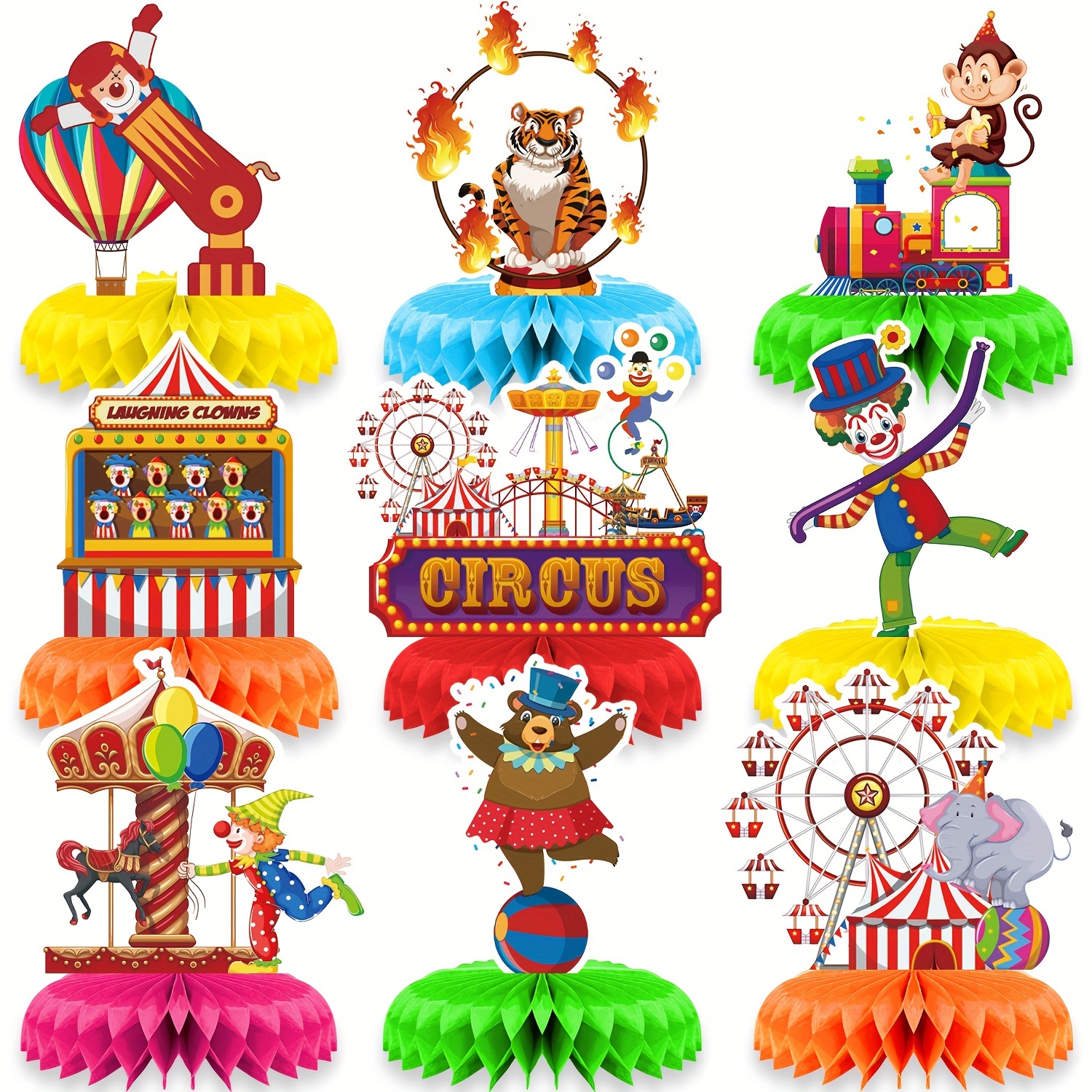 

9pcs Carnival Honeycomb Centerpieces - Circus Themed Paper Table Decorations For Carnival Parties, Universal Holidays - No Electricity Required, Festive Party Supplies For General Occasions