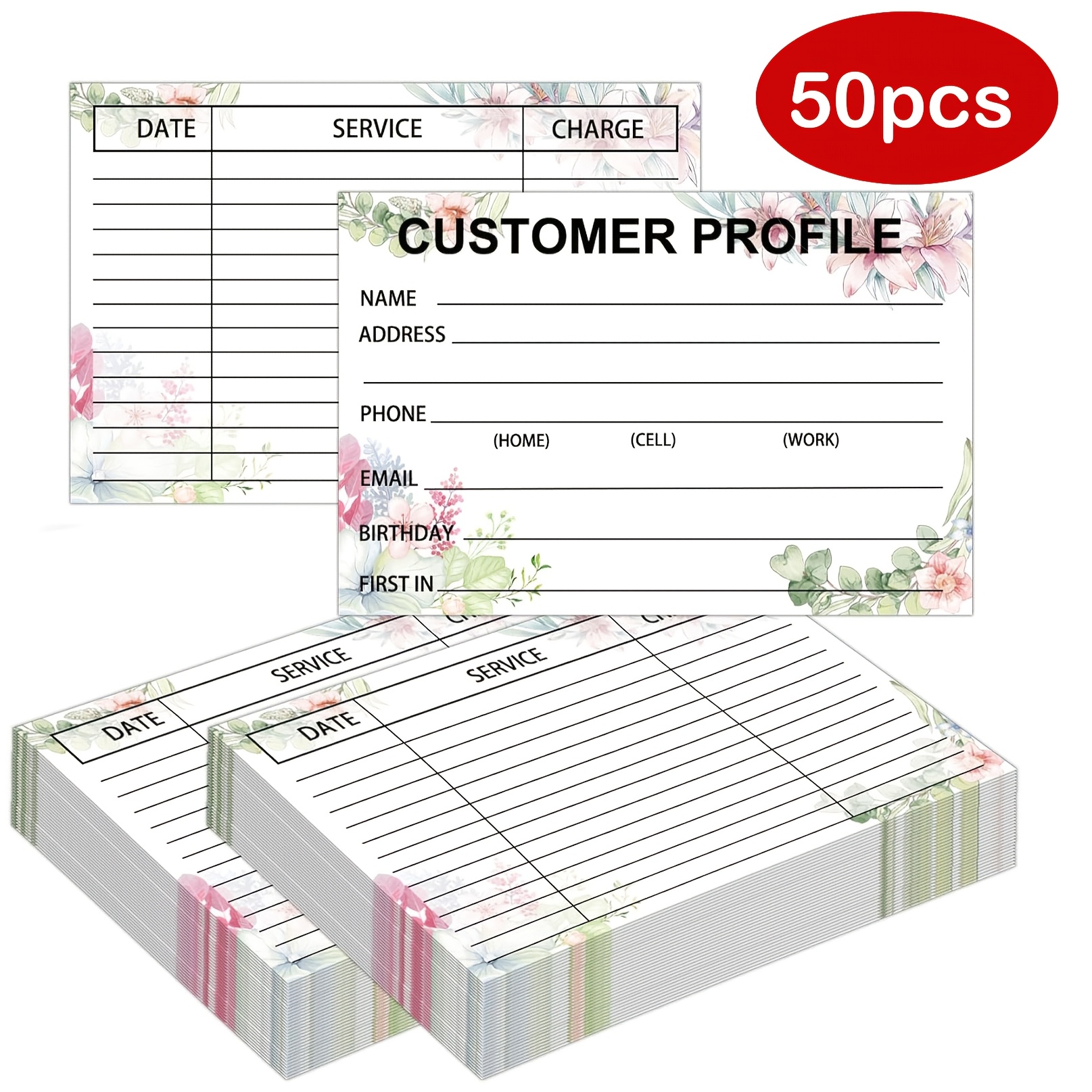 

50-pack Customer Profile Cards, 6x4 Inch, , Small Business Client Information Sheets, Binder Inserts, Stylist Cards, Client Contact Form