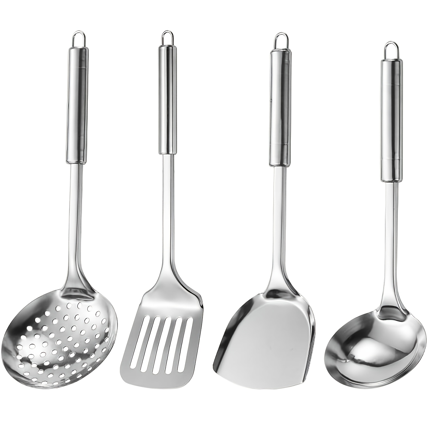 TEMU Ensemble d'ustensiles de cuisine 4/6 pièces, ensemble d'ustensiles de cuisson en acier inoxydable, comprenant une louche à wok, une louche à