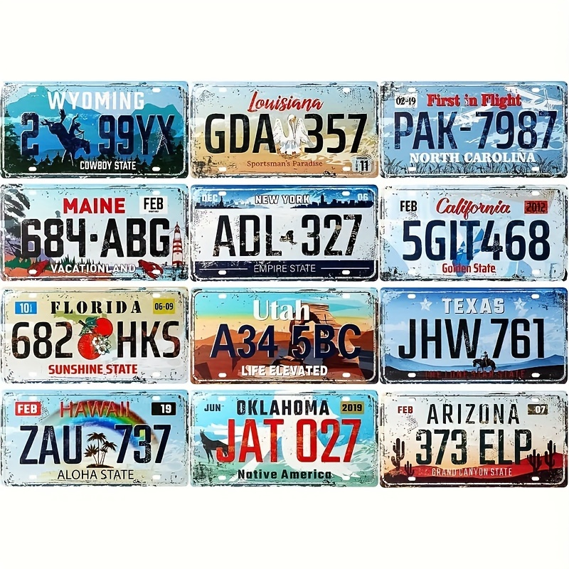 

12-pièces Ensemble Vintage US State License Plate Replicas - plaques d'immatriculation en métal pour , , et la décoration murale de de - Matériau : Fer