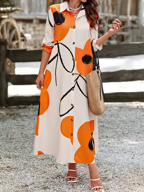 womens casual floral print dress long sleeve button up shirt dress with pockets machine washable lightweight rayon fabric ideal for cute dresses