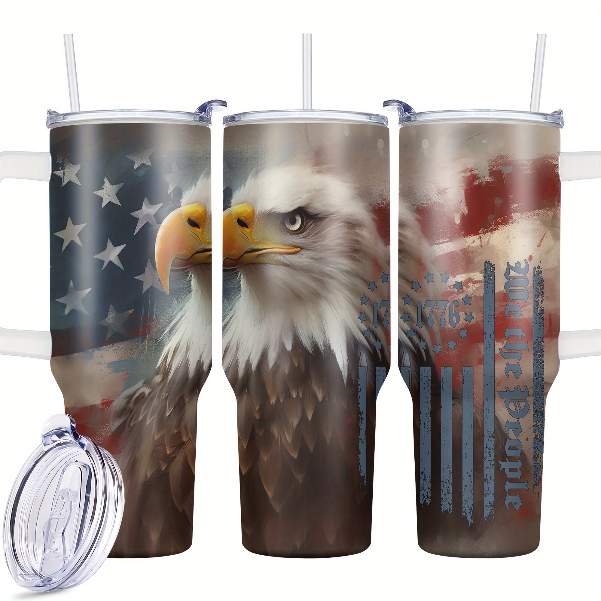 

1pc, Independence Day Tumbler With Lid, 40oz Stainless Steel Insulated Water Bottle With Handle, Portable Drinking Cups, For Car, Home, Office, Summer Drinkware, Travel Accessories, Birthday Gifts