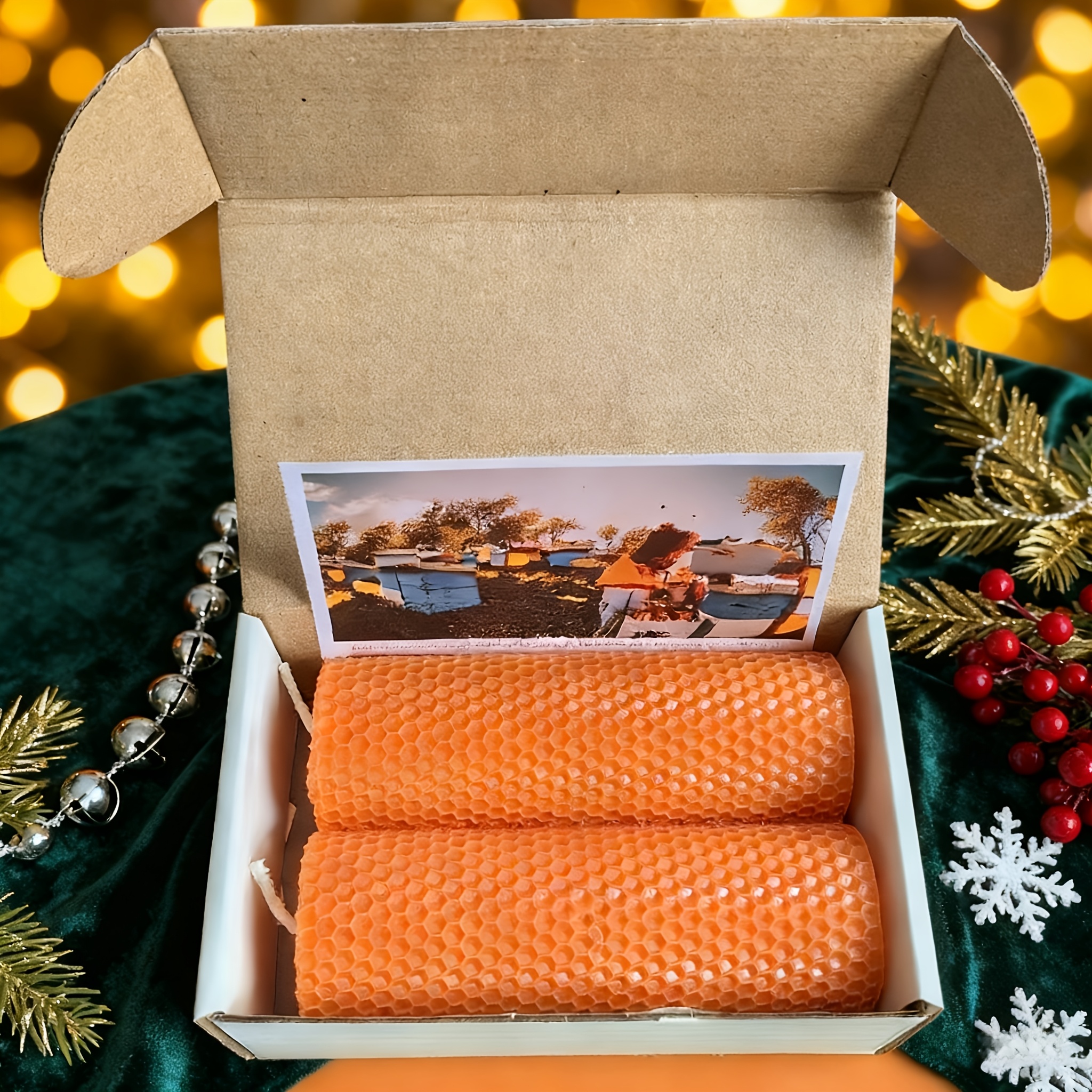Un juego de 2 velas de cera de abeja, velas festivas, cera de abeja enrollada, velas de cera de abeja naranja hechas a mano, negras, tamaño 5X15Cm, tiempo de combustión prolongado, adecuadas para Navidad, Halloween, fiestas, decoración del hogar, velas de invierno, Día de San Valentín, Hanukkah