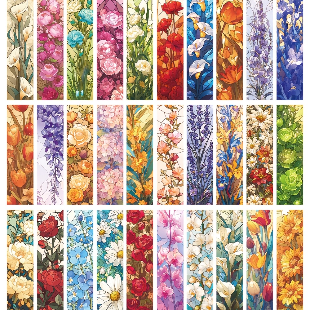 TEMU 30pcs Set Of Non-repeating Floral Stained Glass Bookmarks For Decorating Student Books, Page Markers, Gifts, And Decorative Bookmarks