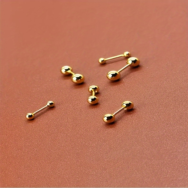 3 Pair Set Stainless Steel Barbell Stud Earrings, Unisex