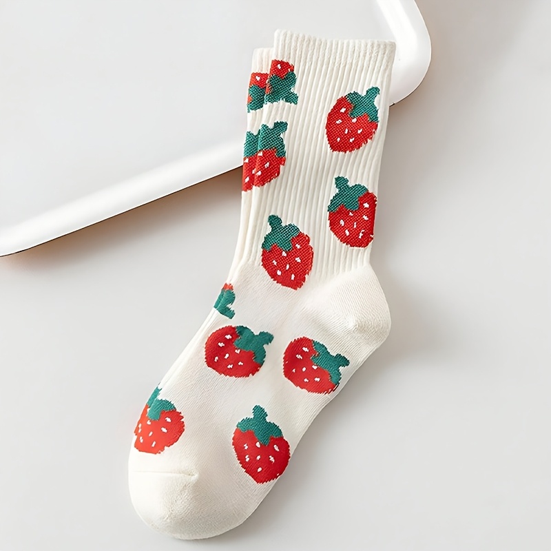 TEMU 1/3 Pack Strawberry, Fruit & Vegetable & Heart Socks - Cute Mid-calf Socks With Ribbed Top, Breathable For Wear, Suitable For | Elegant (machine