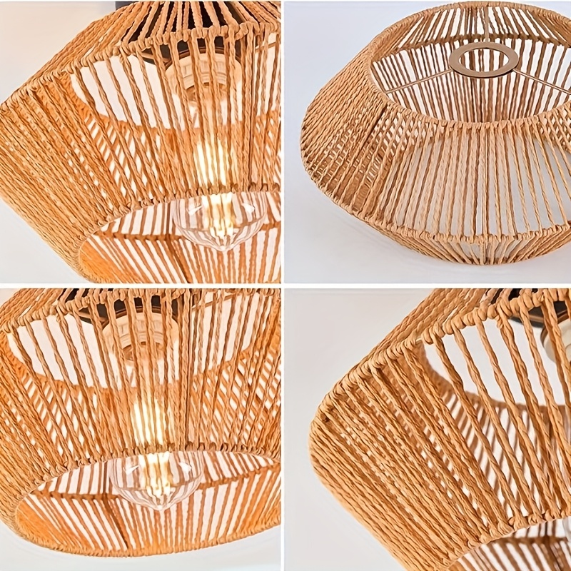 TEMU 1pc Rattan Lampshade, Bohemian Lampshade Suitable For Kitchen Island, Dining Room, Living Room, Farmhouse Style, Rattan Lampshade