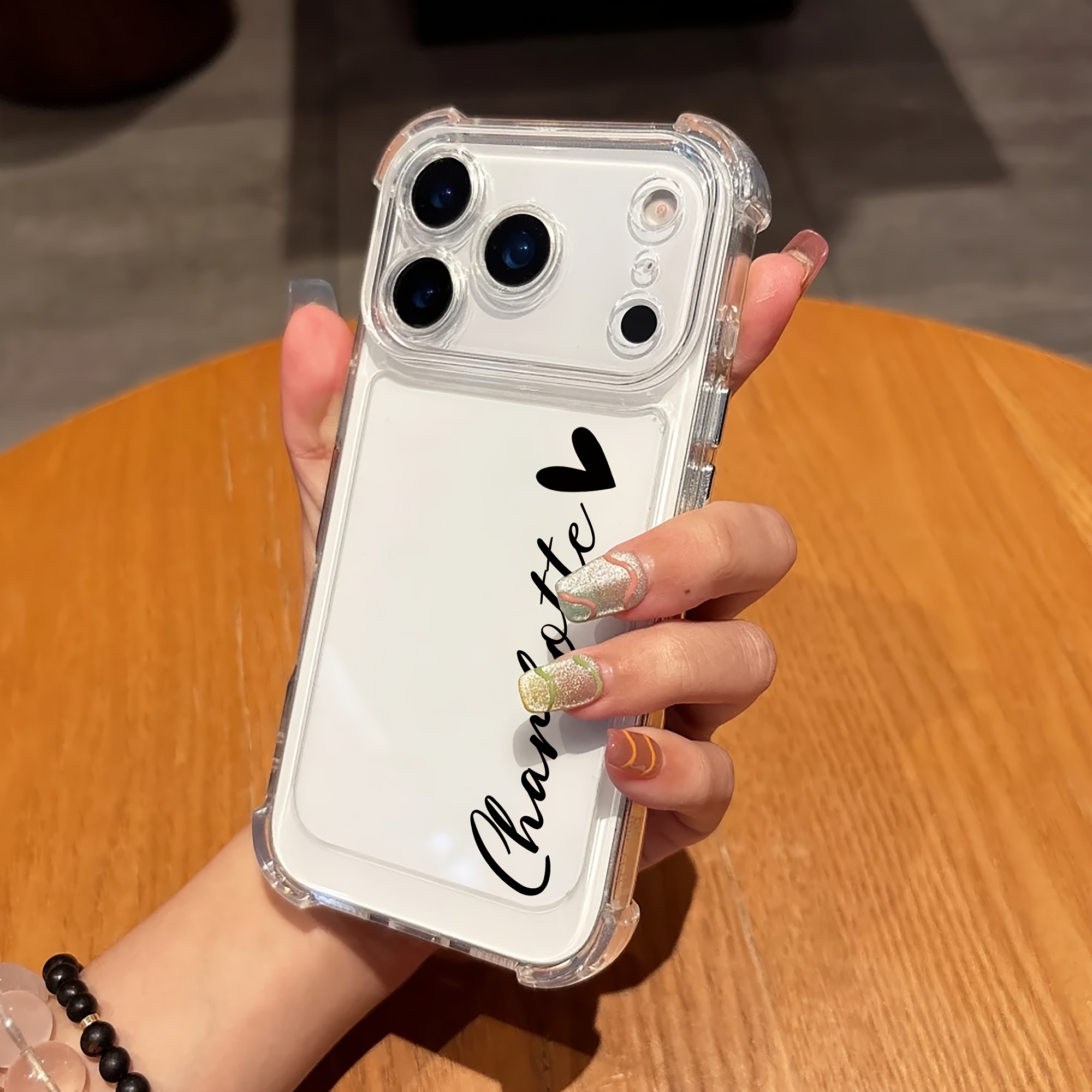 TEMU Phone Case - Shockproof Transparent Phone Case Personalized Customized Heart Pattern Name Compatible With Iphone 18 17 16 15 14 13 12 11 Pro Max