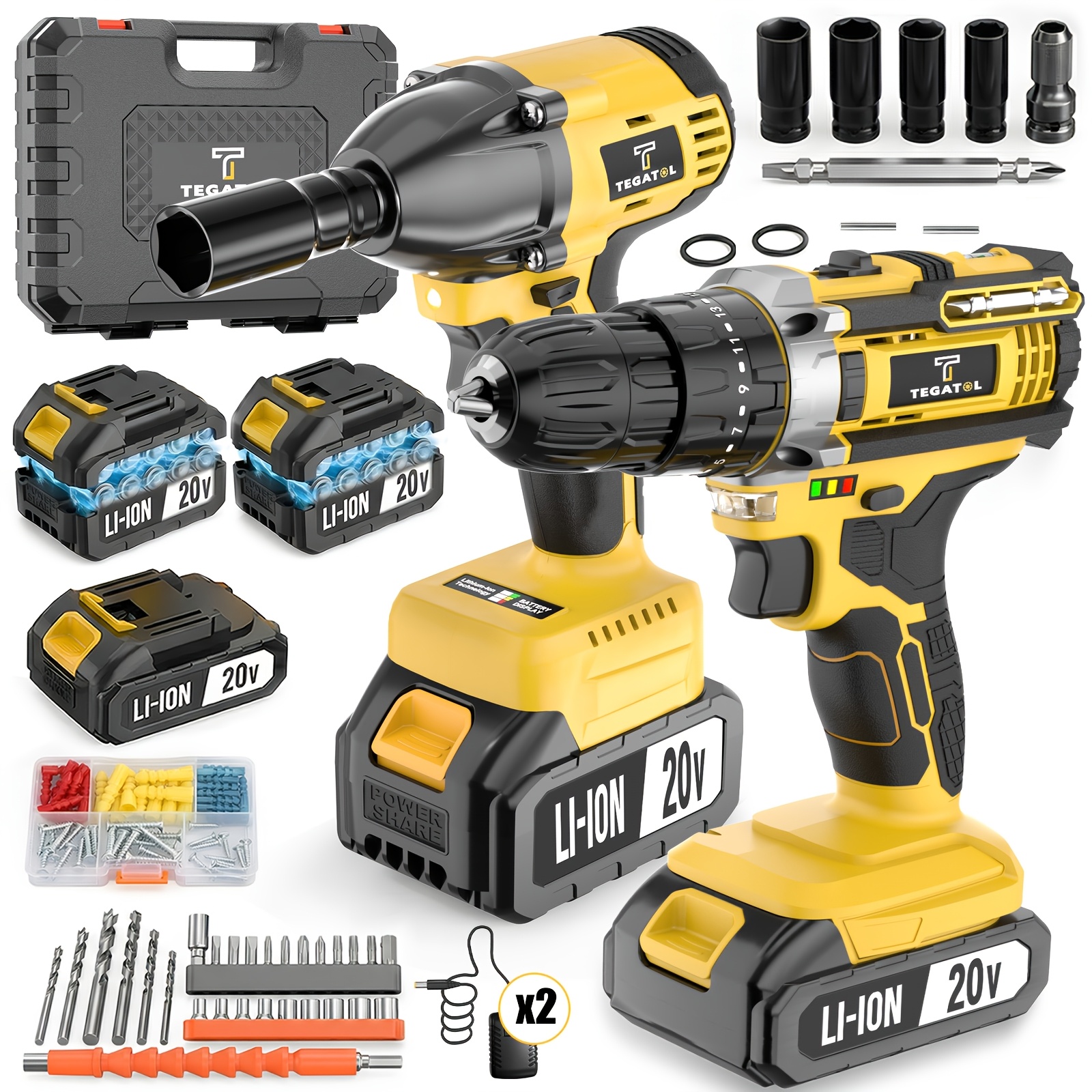 TEMU Nouveau kit combiné d'outils électriques fil amélioré, 18+3 perceuse, clé à chocs balais, ensemble d'outils rechargeables, pour perçage de bois