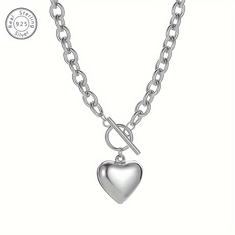 

925 Sterling Silver Heart-shaped Pendant Necklace, Simple Collarbone Chain Elegant Women's Jewelry, Gift Box