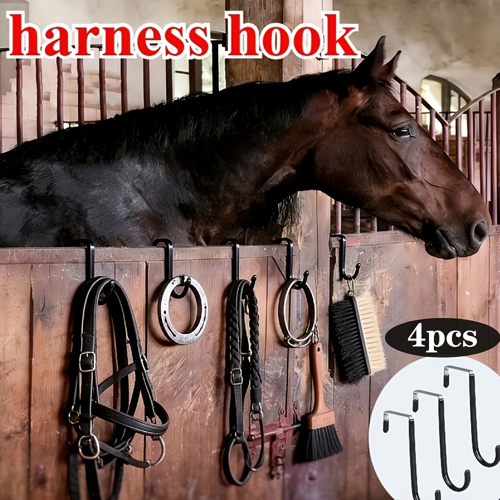 TEMU 4pcs Portable Tack Hooks, Heavy Duty Over The Door Tack Rack, Portable Metal Bridle Hooks , Trailer, Horse Stall, Sturdy Equestrian Equipment